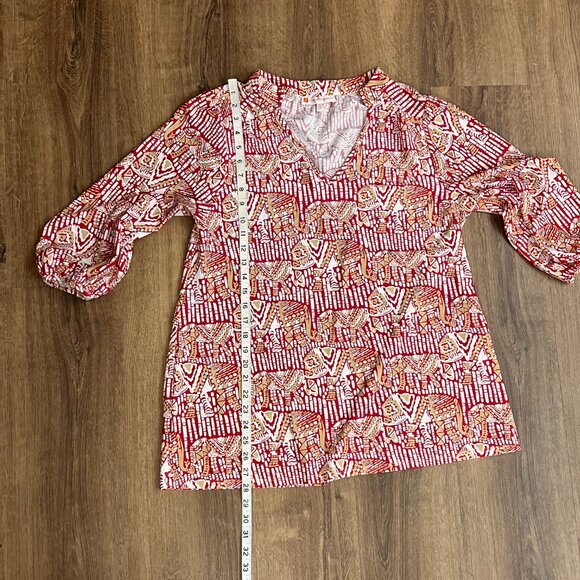 Jude Connally Red Elephant 3/4 Sleeve Tunic Top L - Picture 9 of 11